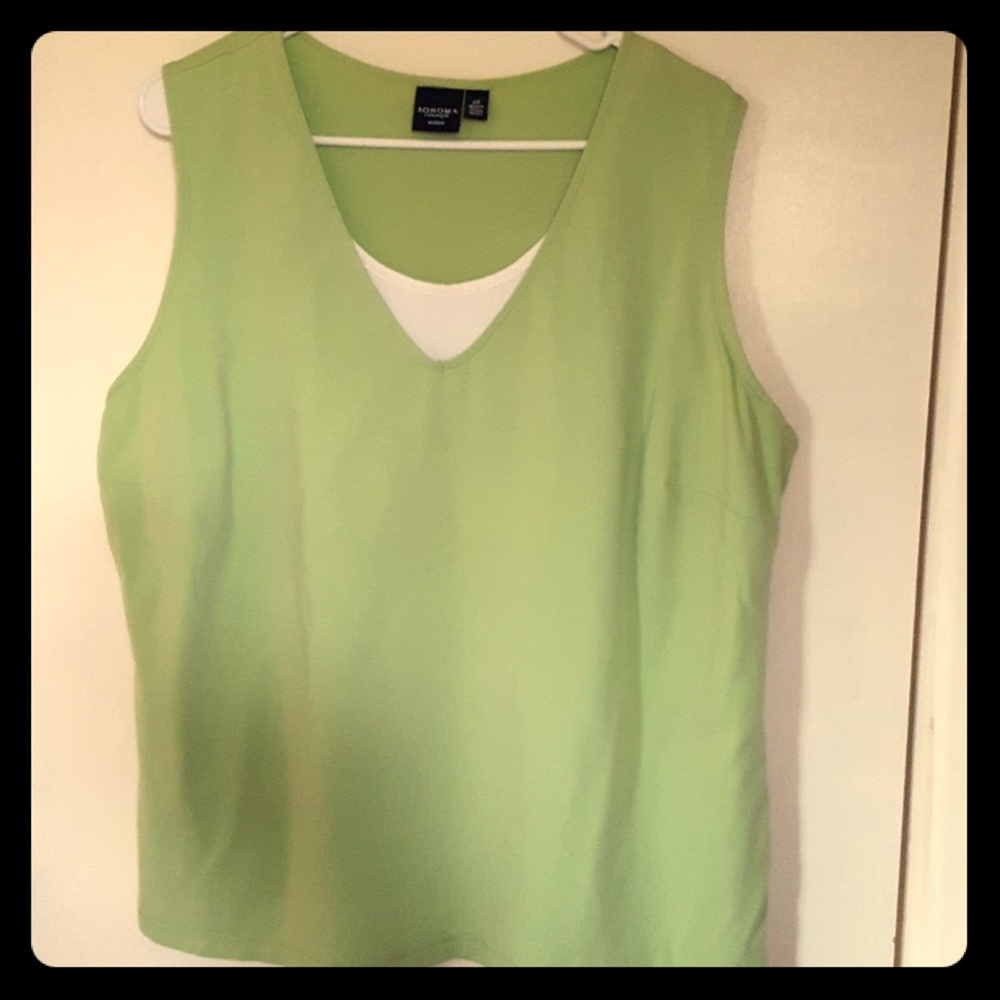 Lime green tank top, with white tank lining.